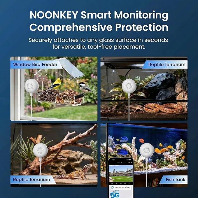 Noonkey Aquarium & Terrarium Pet Camera, 3MP 2K HD Monitor for Aquarium Reptile Bird Feeder, 5GHz/2.4GHz WiFi, Color Night Vision, Motion Alarm, 2-Way Audio, 24/7 Recording, Works with Alexa