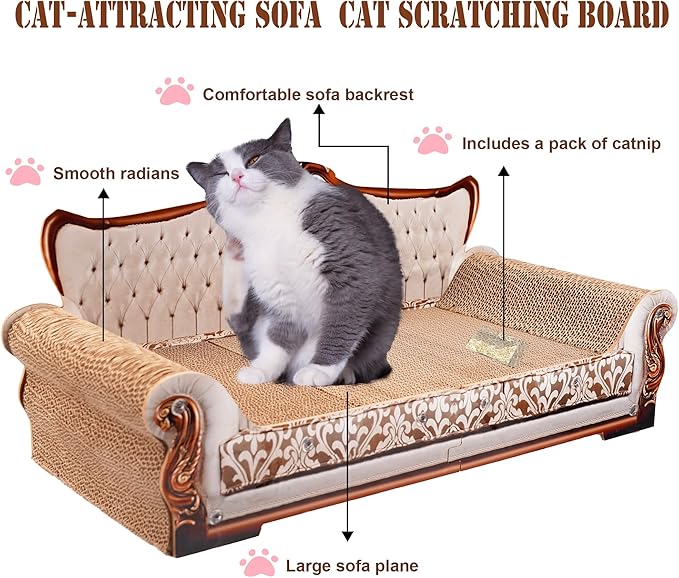 COOZMENT Scratching Sofa, Couch Shaped Thick Scratching Cardboard, Lounge Bed for Indoor Rest&Play, Sofa Scratcher Pad (Silver, 27.6" L X 12.4" W X 11.8" H)