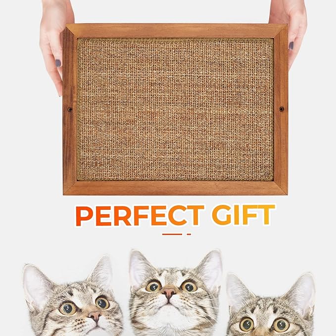 Cat Scratching Post, Natural Wooden Sisal Cat Scratch Pad, Floor or Wall Mounted Vertical Cat Scratcher Mat for Indoor Cats Adults or Kittens, Scratching Board Cat Wall Furniture Protector