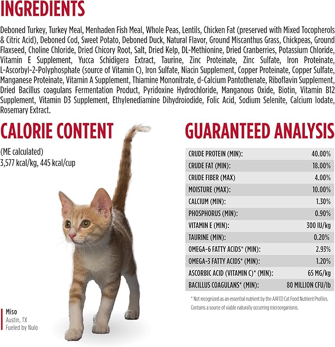 Nulo Freestyle Cat & Kitten Dry Food - Turkey & Duck Recipe, High Protein Grain Free Cat Food, Natural Kibble with Probiotics & Omega Fatty Acids, 4lb Bag