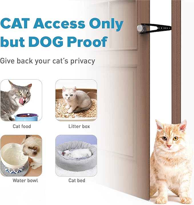 Neobay Cat Door Latch with Stabilizer, 7 Sizes Adjustable Cat Door Holder Latch to Keep Dog Out of Litter Box, No-Drill Economical Alternative of Pet Gates and Interior Pet Door, Black, 4 Packs