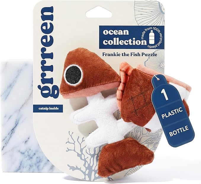 Cat Toys | Plush Fish Puzzle Stuffed Animal for Cats | Eco Friendly Interactive Cat Toys for Indoor Cats