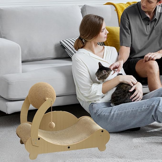 Cat Scratching Bed - Pet Chair with Interactive Ball, Durable Scratch Lounger Sofa, Kitten Rest Play Furniture | Indoor Home Use for Small Medium Playing Sleeping Relaxing Indoor Home Furniture