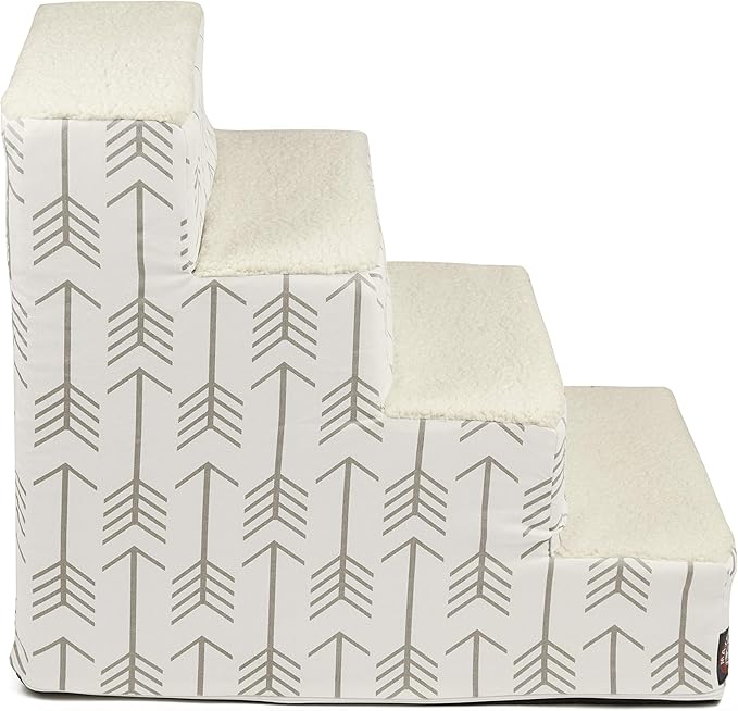 Majestic Pet Portable Pet Stairs | Soft Sherpa Steps Foam Feeling | Steps for Dogs & Cats | Dog & Cat Ramp | Indoor Only | Max Weight: up to 250 Lbs, 4 Step, Arrow White/Neutral Tan