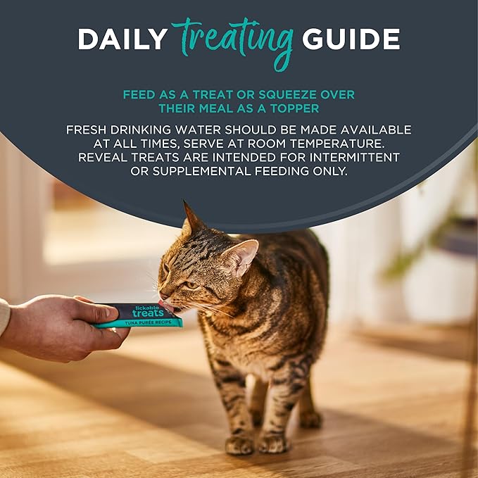 Reveal Natural Creamy Lickable Purée Cat Treats, Grain Free and Made with Limited Ingredients, Tuna Filet with Salmon Recipe Squeeze Up Cat Treats (40 x 0.5 oz Pouches)