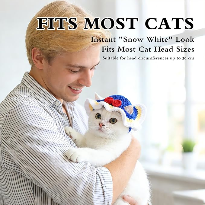 White Snow Cat Hat, Cotton & Soft Cute Knitted Hats for Cats Birthday Party Spring Puppy Hat for Small Pets (White Snow, M)