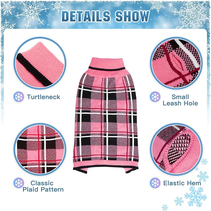 KOOLTAIL Dog Sweater Pet Knitted Clothes - Classic Plaid Pull Over Turtleneck Dog Sweaters with Leash Hole Warm Dogs Winter Pet Clothing for Small Medium Dogs Cats Puppy L