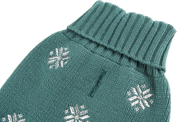 Green Embroidery Snowflake Ugly Vintage Knit Reindeer Holiday Festive Christmas Dog Sweater Dress for Dogs X-Large (XL) Size