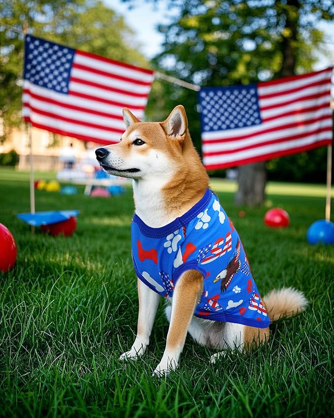 PET SHOW 4 Pack 4th of July Dog Clothes for Medium Large Dogs Patriotic Shirts Stripes Stars Vest American Flag T-Shirts for Independence Day Holiday Party Pets Tank Top Boy Girl(Large)