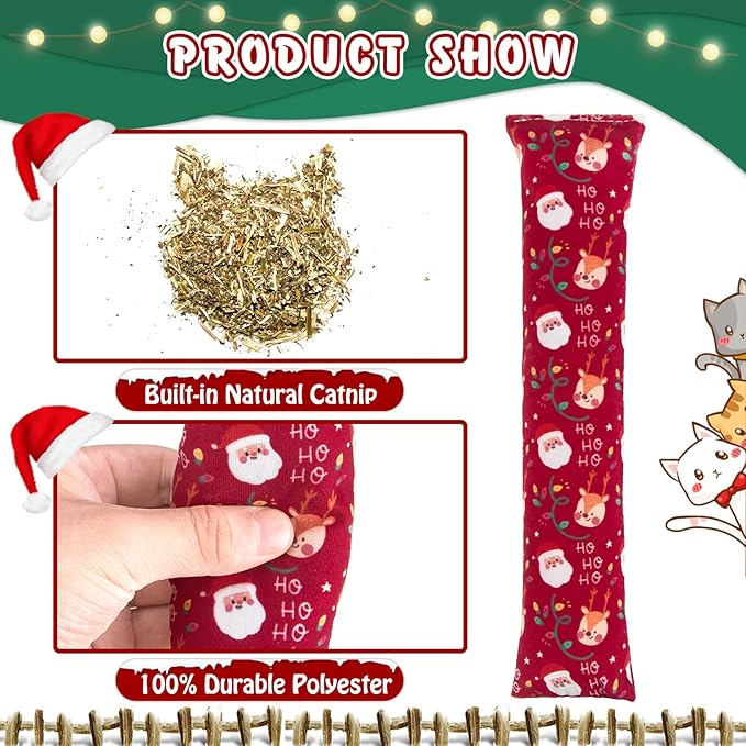 KOOLTAIL Cat Catnip Toys for Christmas, 3 Pack Durable Soft Kicker Toy Filled with Natural Catnip, Interactive Bite Resistant Chew Teeth Cleaning Gift for Indoor Cats Kitten