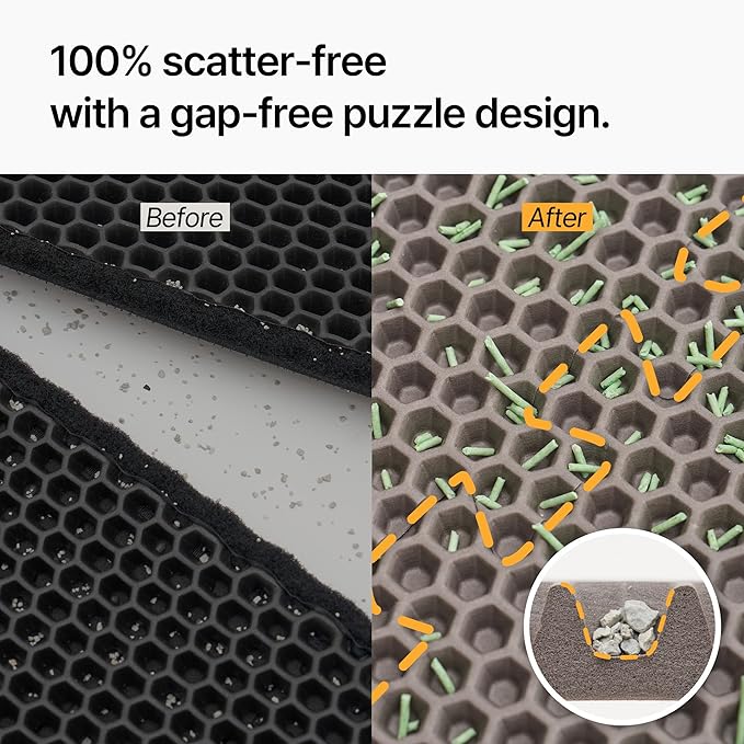 Mewtopia No-Gap Puzzle Cat Litter Box Mat – Seamless, Limitless Expandable, Extra Large(41.3"x21.6") Litter Trapping mat, Urine & Waterproof, Detachable, Easy to Rinse, Vacuum.