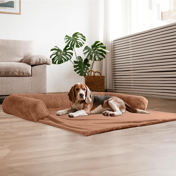 PETMAKER Couch Cover for Dogs Washable - 45x45in Plush Dog Couch Cover Protector for Large Pets - Washable Pet Furniture Protector with Foam Bolster and Non-Slip Bottom - Puppy Essentials (Beige)