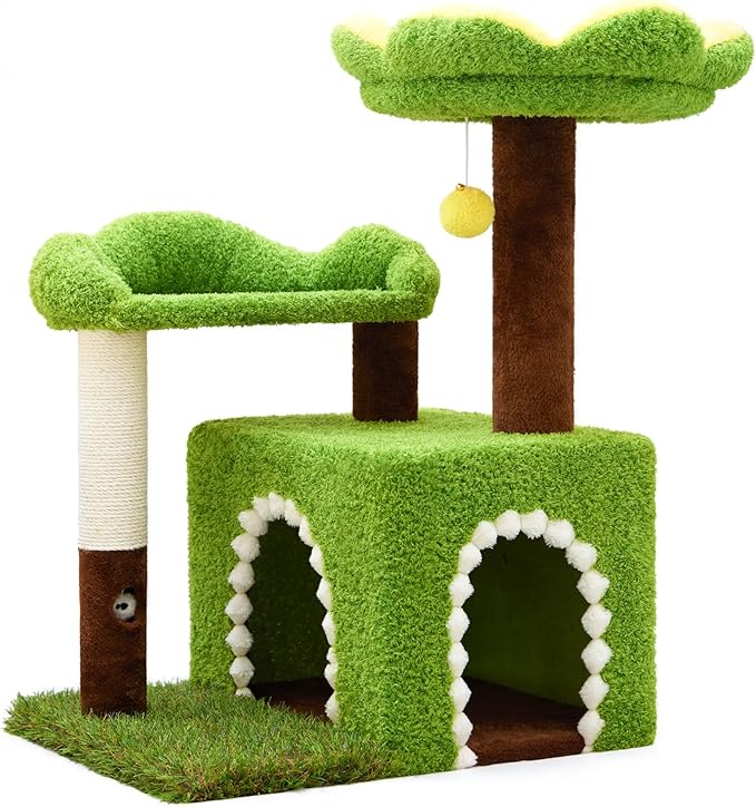 WOOCHPET Flower Cat Tree with Cat Condo for Indoor Cats, 29" Cat Tower with Sisal Scratching Post and Top Perch, 3-in-1 Multi-Level Cat Tower for Small Cats and Kittens