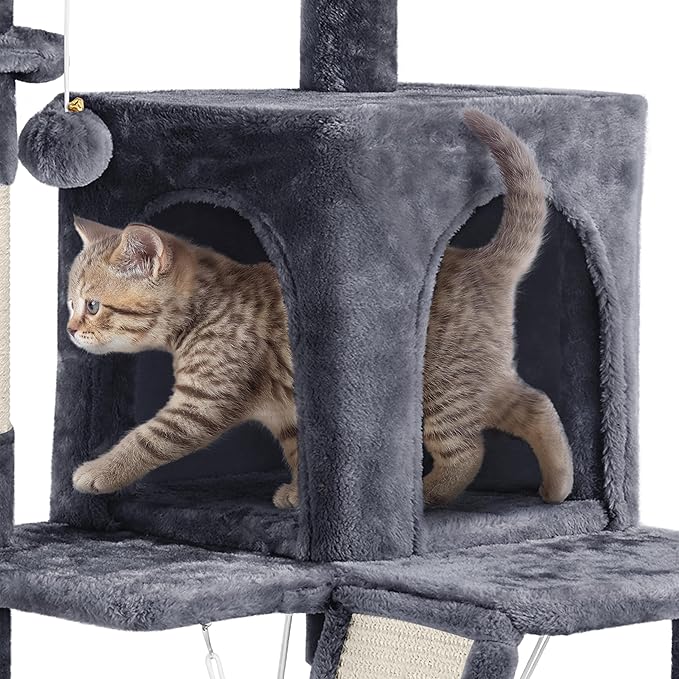 Topeakmart 40In Cat Condo for Medium Cats, Cat House with Sisal-Covered Scratching Posts & Soft Platform, Dark Gray