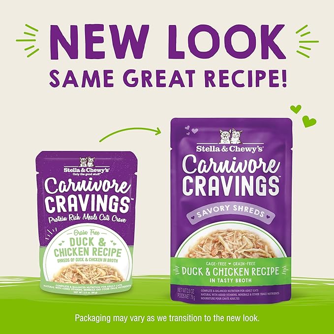 Stella & Chewy's Carnivore Cravings Wet Cat Food - Premium Pouches - Grain Free, High Protein Duck & Chicken - Perfect For Picky Eaters - Complete Meal or Topper (2.8 oz, 24 Pack)