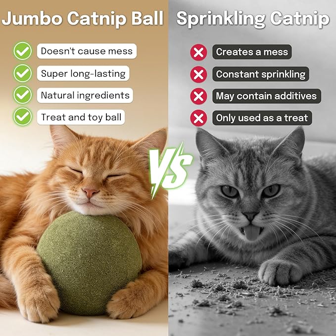 3.94 Inches Giant Catnip Ball, Lickable Cat Nip Ball, Interactive Cat Balls for Bored Adult Cats Indoor, Jumbo Kitty Teeth Cleaning Chew Dental Toy