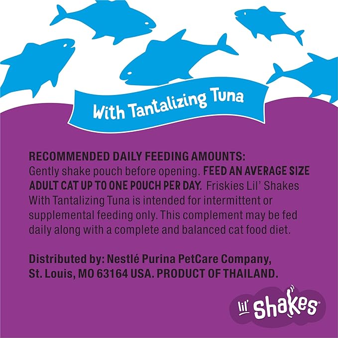 Purina Friskies Pureed Cat Food Topper, Lil’ Shakes With Tantalizing Tuna Lickable Cat Treats - (Pack of 16) 1.55 oz. Pouches