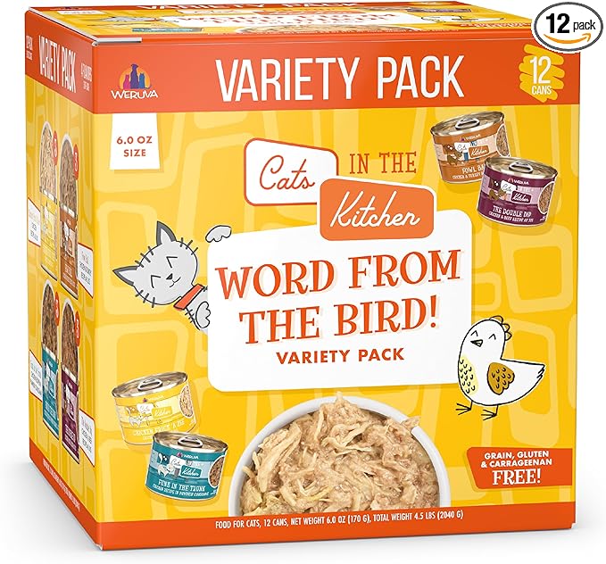 Weruva Cats in The Kitchen, Word from The Bird! Variety Pack, 6oz Can (Pack of 12)