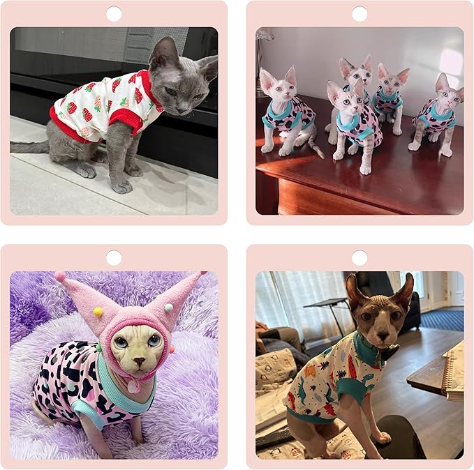 PUMYPOREITY Sphynx Cat Clothes: Stretchy Sweater, Soft Hairless Shirt, Pullover Pajamas, Turtleneck for Cornish Rex, Devon Rex - Green, S