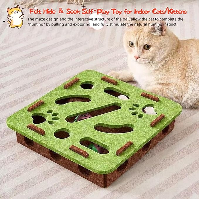 1 Pack Interactive Cat Puzzle Maze Toy – Felt Hide & Seek Self-Play Toy for Indoor Cats/Kittens, Encourages Natural Hunting Instincts, Fun Exercise to Cure Boredom & Mental Stimulation
