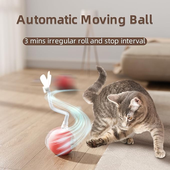 Interactive Cat Toys Set, 1 Automatic Laser Toy with Feather Wand and 2 Cat Ball Toys, Rechargeable 3-in-1 Pet Toys for Indoor Cats and Kittens