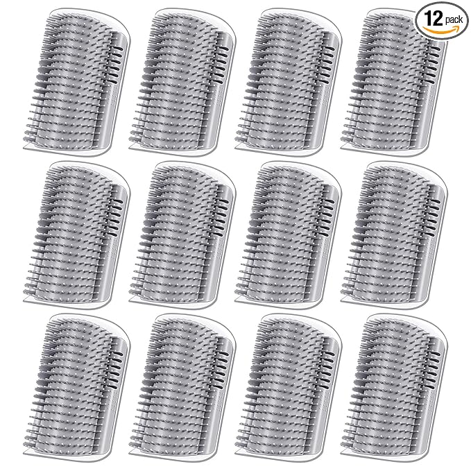 12 Pack Cat Self Groomer – Wall Corner Grooming Brushes for Cats and Small Pets – Soft Silicone Massage Brush for Shedding Control and Face Rubbing (Grey)