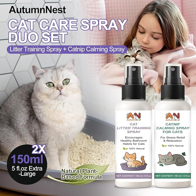 Cats Calming & Litter Training Spray Kit – 2-Pack 150ml Duo, Cat Training Spray with Catnip Calm & Cat Litter Attractant, Helps Stop Cats from Urinating in House, Safe Behavior Aid