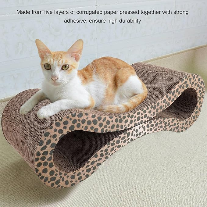 Cat Scratcher Lounge, Corrugated Cardboard Scratch Pad, Extra Thick Ergonomic Design 22.05x8.27x7.09in - Protects Furniture, Reversible Durable Construction, Comfortable Bed for (Leopard Color)