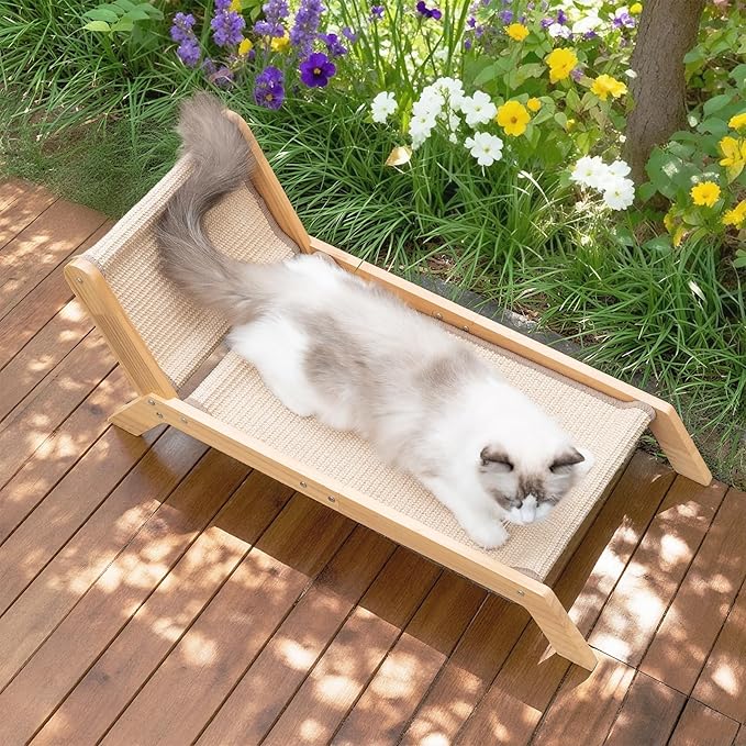 Avont Cat Scratcher Bed, Natural Sisal Scratching Pad Solid Wood Frame Cat Lounge Chair Couch for Indoor Cats -Extra Large