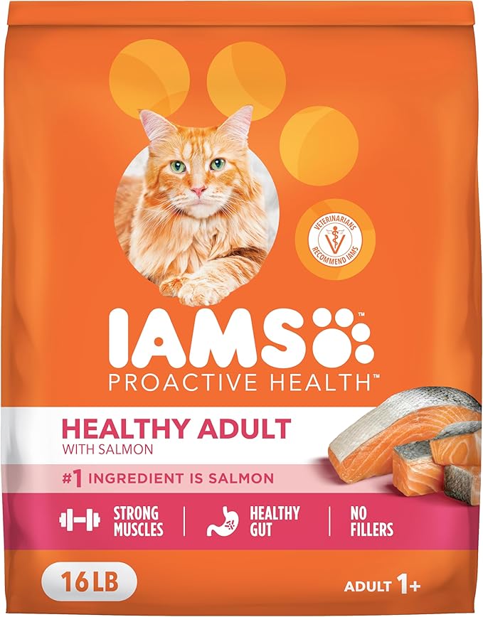 IAMS Proactive Health Dry Cat Food, Healthy Cat Food Dry Recipe for Adults, Salmon, 16 lb. Bag