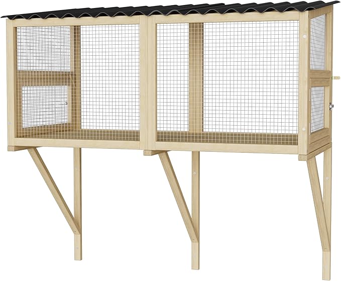 Cat Catio, Cat Window Box for Multiple Indoor Cats, Catio Pet Perch with Metal Mesh Locking Side Door, Wooden Enclosure Window All Weather Use 360° Enjoying Outdoors (Original Wood, Large)