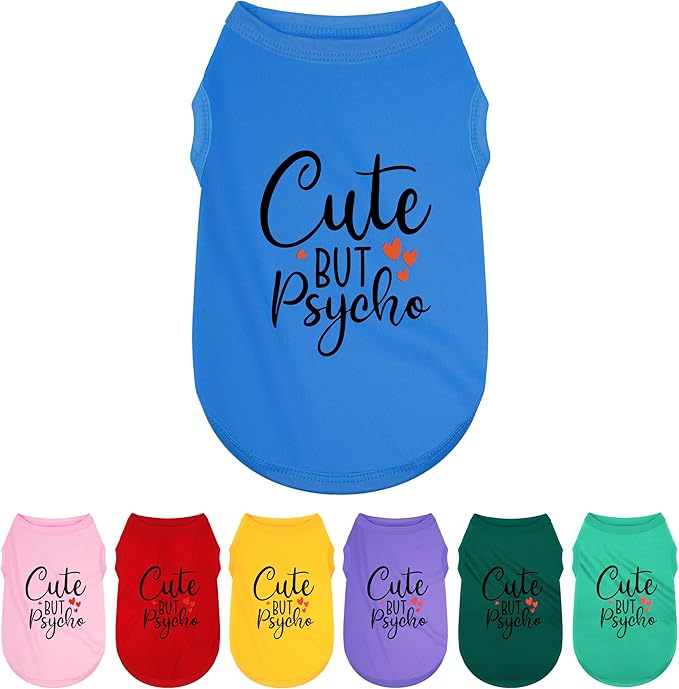 Expressive Polyester Dog Shirt Clothes: Ultra-Soft, Lightweight Puppy Shirt for Small & Medium Dogs – Features Playful 'Cute but Psycho' Slogan Print, Blue XL