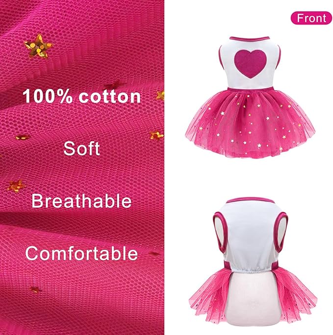 Idepet Spring Summer Pet Dog Cat Puppy Tutu Princess Dress Heart Printed Lace Dog Skirt Pet Apparel Dog Dress (Rose Red, L)