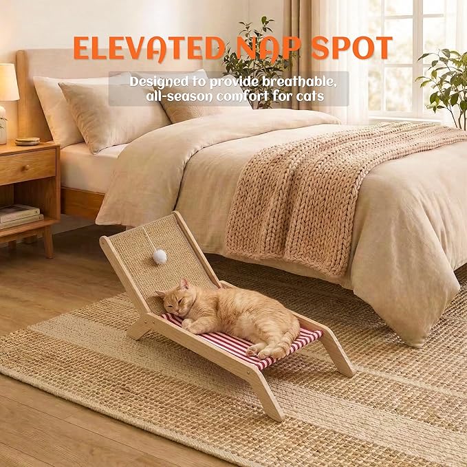 PETKARAY Cat Hammock with Coconut Palm Tree Scratching Post, Cozy Beach Chair Elevated Cat Beds, Original Lounger for Indoor Cats