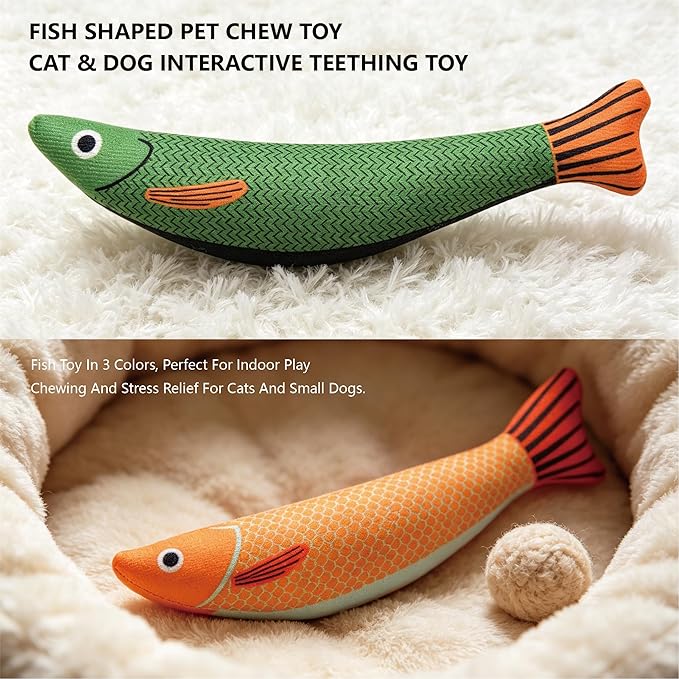 Cat Toys with Soft Chew Kicker Cat Toys for Indoor Cats & Kittens, Crinkle &Rattle Fish Sound Toy (2 Packs)