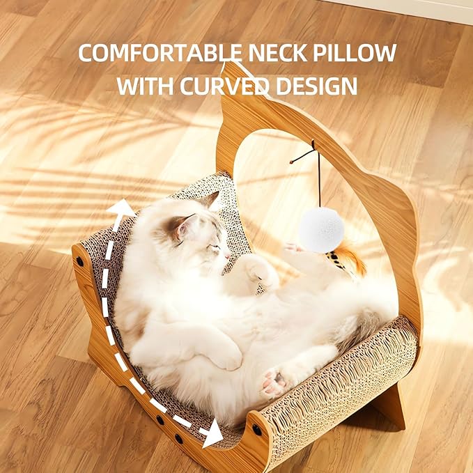 Upgrade 2 in 1 Cat Scratcher Board, Lounger and Fun Interactive Scratch Pad, Heavy Duty Corrugated Cat Scratching Pad for Indoor Cats of Small Medium Size (Yellow)
