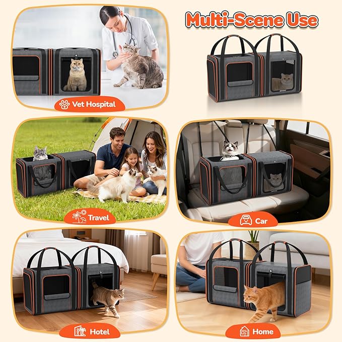 Cat Carrier Bag Large for Travel: 2-in-1 Cat Carrier Soft with Litter Box 34x13x16in Secure The Car Seat for 2 Cats Travelling Design Long Trips Ride