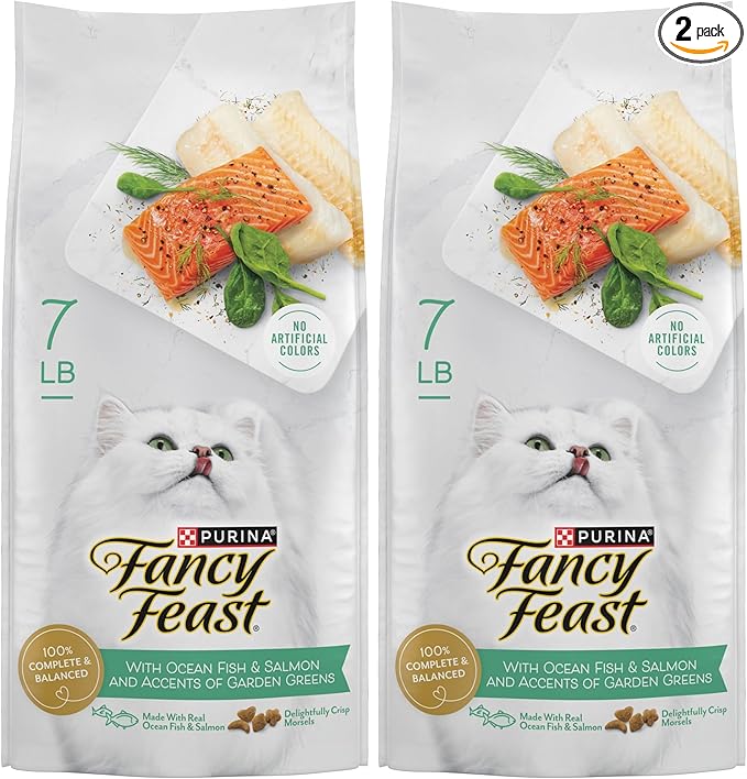 Fancy Feast Purina Dry Cat Food with Ocean Fish, Salmon, and Garden Greens Accents - 7 lb. Bag (Pack of 2)