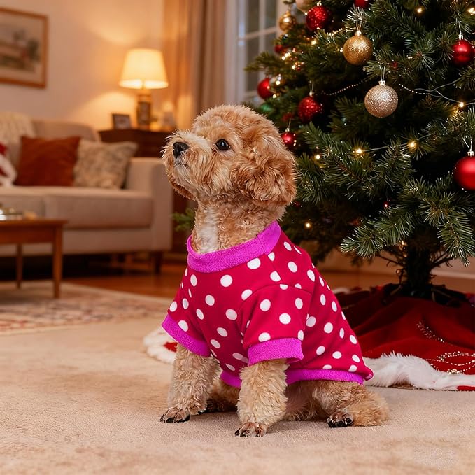 Rbenxia 2 Pieces Dog Fleece Sweaters Puppy Warm Sweater Doggie Sweatshirt Soft Fleece Dog Pajamas Puppy Clothes Winter Dogs Outfits for Small Dogs Cat Pets (Small, Leopard Print + Polka dots)