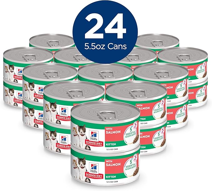 Hill's Science Diet Kitten Wet Cat Food, Salmon, 5.5 oz. Cans, 24-Pack