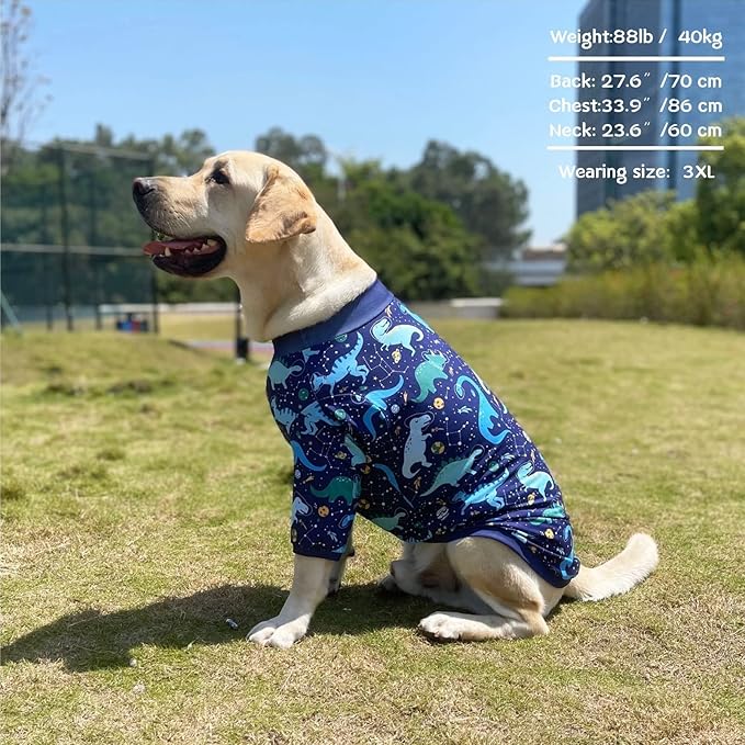 Dog Navy T Shirts with Universe Dinosaur Pattern Printed Pet Shirt Softable Pajamas for Large Dogs (XXL, Navy)