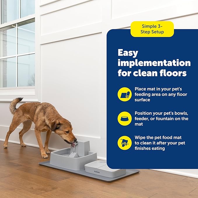 PetSafe Fountain and Feeder Mat, for Dogs and Cats, Silicone Food and Water Placemat, 26 in X 16 in, Waterproof, Dishwasher Safe, Pet Food Mat with Lip