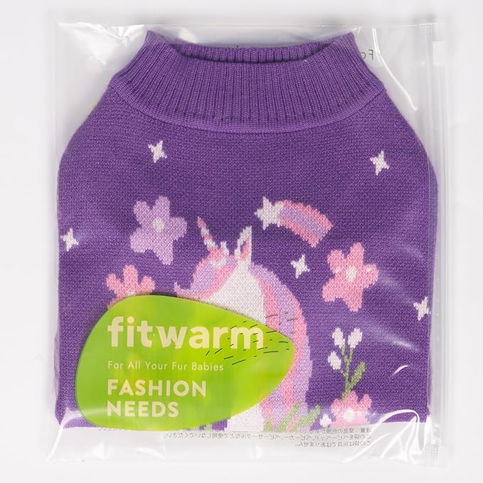 Fitwarm Adorable Unicorn Dog Sweater, Thermal Dog Winter Clothes for Small Dogs Girl, Pet Outfit, Purple, Pink, White, Medium