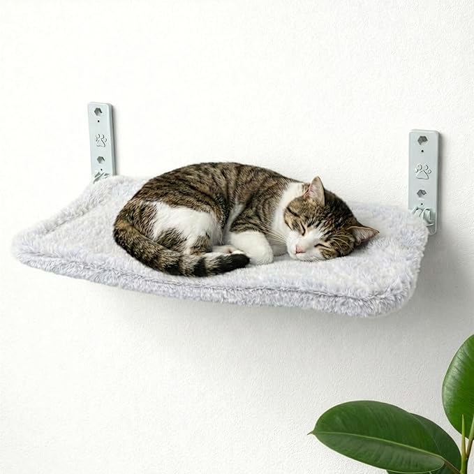 OtterPets Cat Wall Bed with Ultra-Soft Plush Cover, Foldable Cat Wall Hammock, Shelf Bed with 40 lb Metal Support, Removable Washable Hammock, Hardware for Drywall, Stud & Concrete
