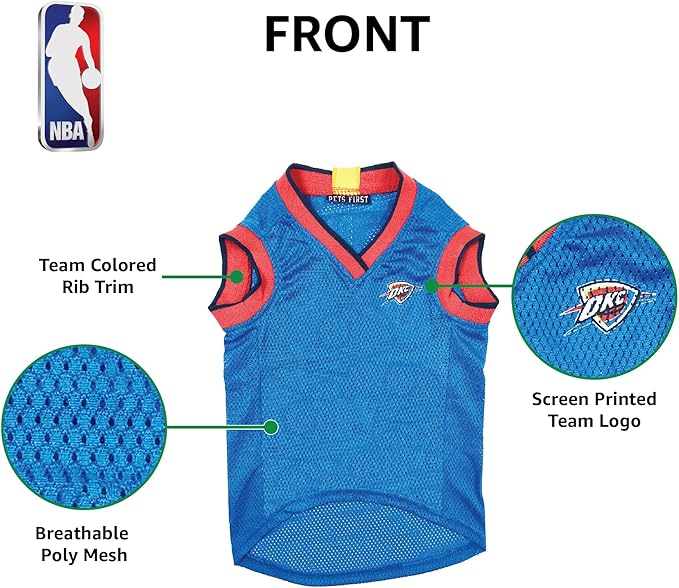 NBA OKLAHOMA CITY THUNDER DOG Jersey, X-Small - Tank Top Basketball Pet Jersey