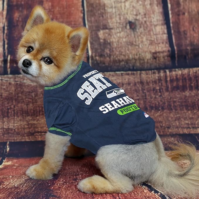 NFL Seattle Seahawks Dog T-shirt Medium. - Licensed Shirt for Pets Team Colored with Team Logos- Premium Stretchable Materials for the comfort of your Dog & Cat