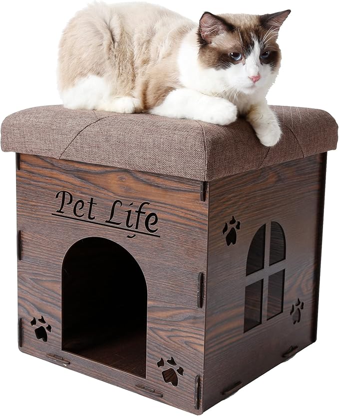 Pet Life ® Foldaway Collapsible 2-in-1 Cat Furniture Bench and Chaise Cat House Lounger or Bed