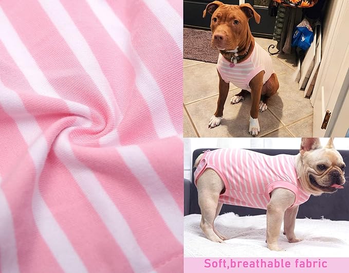 Dog Recovery Suit Female,Pink Medium Spay Surgery Recovery Shirt,Pink-White Striped M
