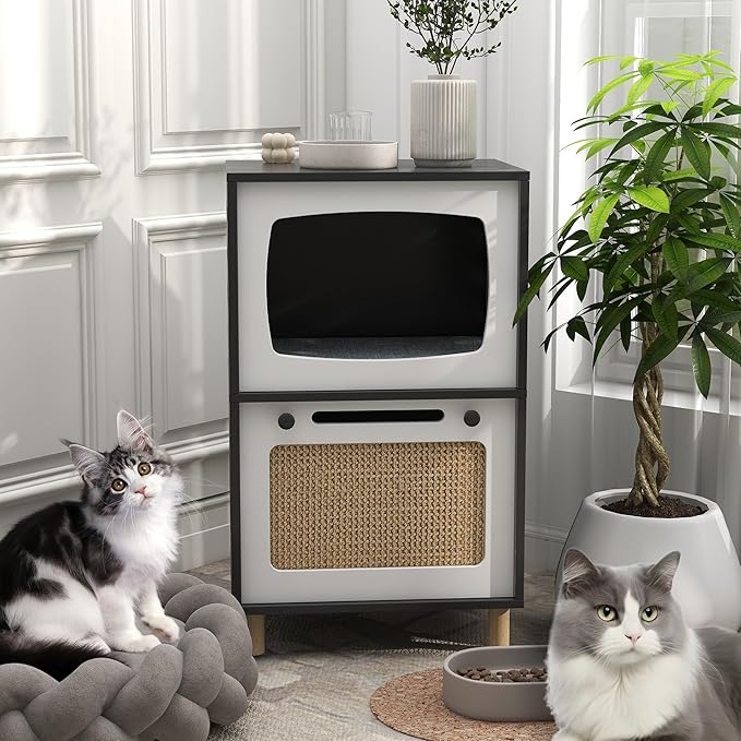 TaoHFE Cat Hideaway Modern Cats Furniture for Living Room Cat Houses for Indoor Cats with Scratching Pad & Soft Cushion, Cats Beds for Indoor TV Design end Table, Black