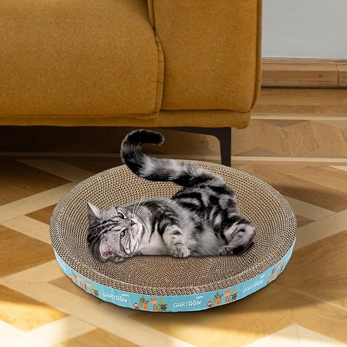Cats Scratcher Cardboard Cat Scratcher Bed Couch Lounge Training Toy Cardboard Cat Bed Corrugated Scratch Pad for Carpets Protect Furniture, Round Giraffe 43cm